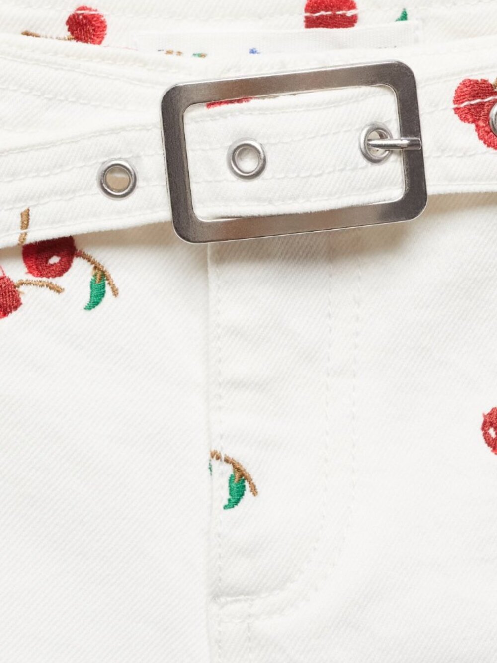 Mango Belted embroidered shorts with embroidered cherries - Picture 5 of 5